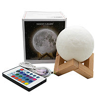 Светильник-ночник 12 см  3D шар Луна Moon Lamp, на деревянной подставке с пультом. Белый