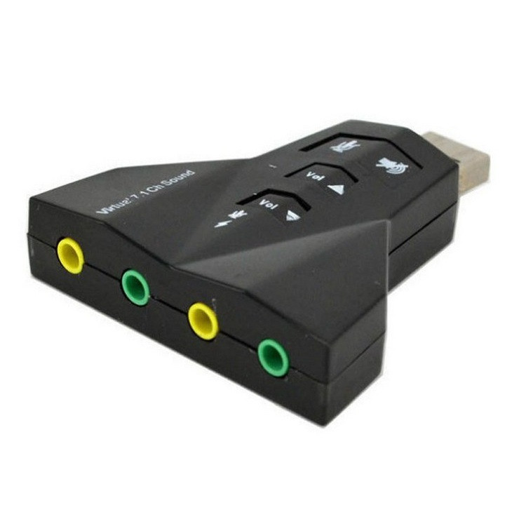 Звуковой адаптер - внешняя звуковая карта USB 3D DUAL 2.1/7.1-канальная, кнопки, черный 555735