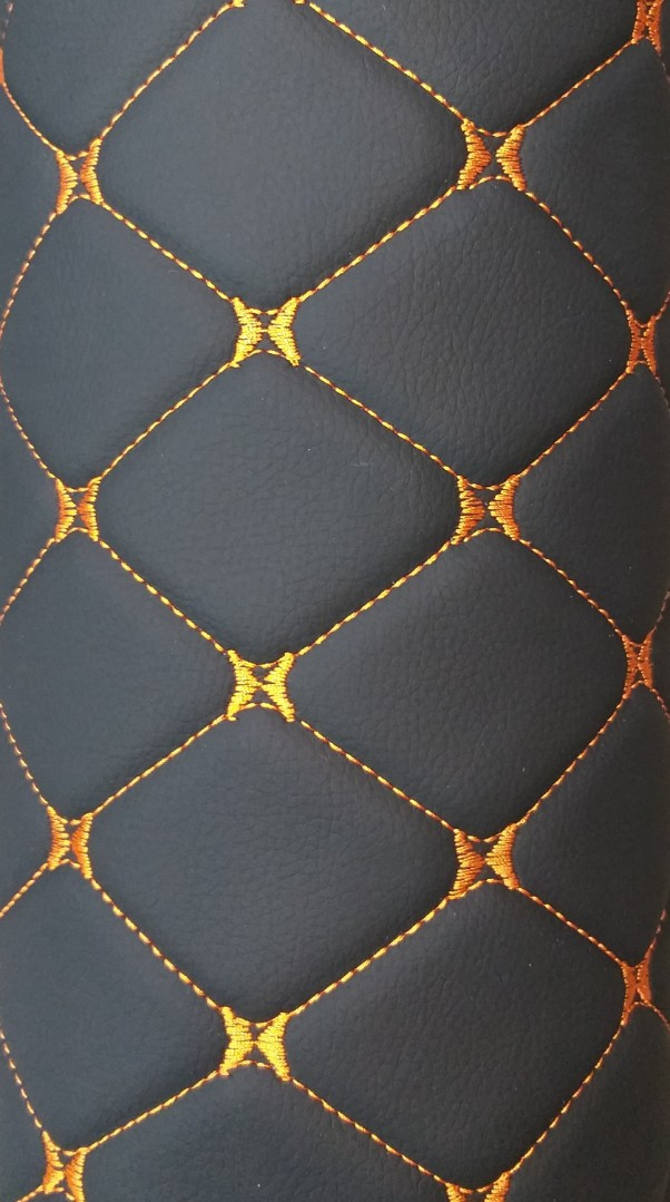 Ткань автомобильная Ромб (черный-оранжевая нитка) - фото 1 - id-p152055799