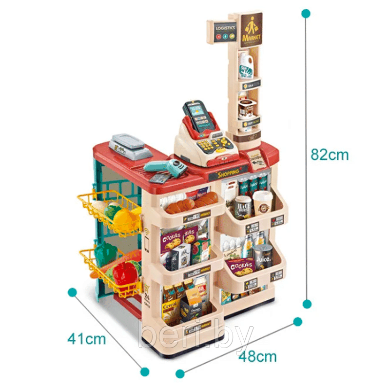 668-84 Супермаркет, детский игровой набор "Магазин", домашний супермаркет с корзинкой, 48 предметов - фото 4 - id-p152079564