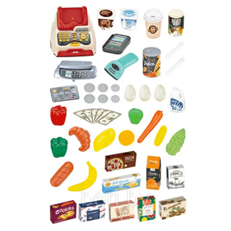 668-84 Супермаркет, детский игровой набор "Магазин", домашний супермаркет с корзинкой, 48 предметов - фото 3 - id-p152079564