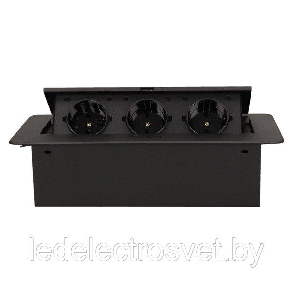 Блок розеточный встраиваемый 3x2P+E со шторками, без кабеля, 3600Вт, металл, черный - фото 2 - id-p152129613