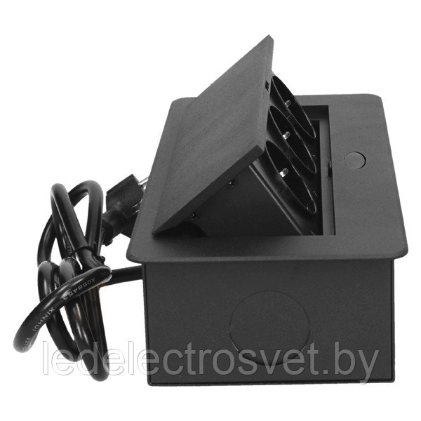 Блок розеточный встраиваемый 3x2P+E со шторками, кабель 1,5m, 3600Вт, металл, черный - фото 2 - id-p152129615
