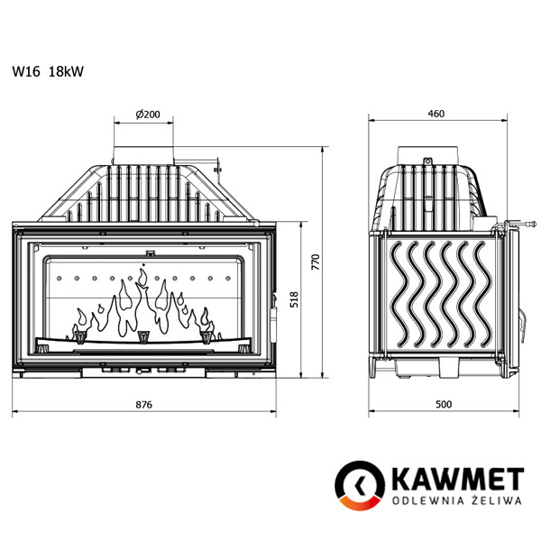 Каминная топка Kawmet W16 Premium 18 кВт - фото 3 - id-p146550596