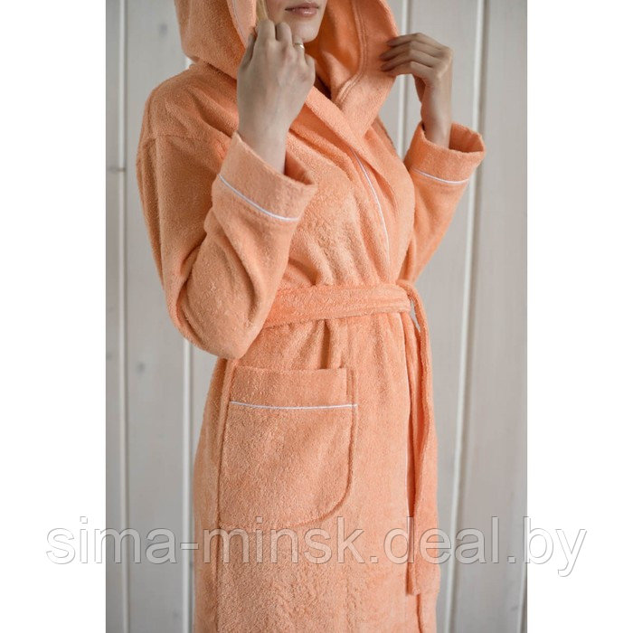 Халат женский с капюшоном, размер 48, персик, махра - фото 3 - id-p152147637
