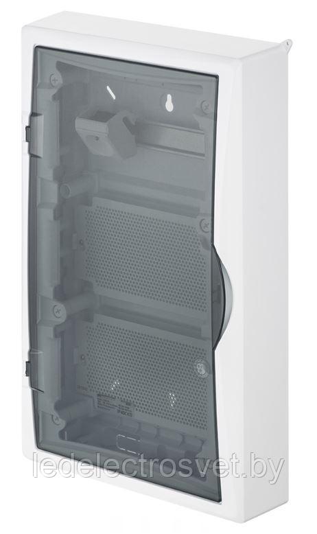 Щит навесной ECO BOX мультимед, TS35+2x МП перф.118x270mm, дымчатая пласт. дверь, белый RAL9003