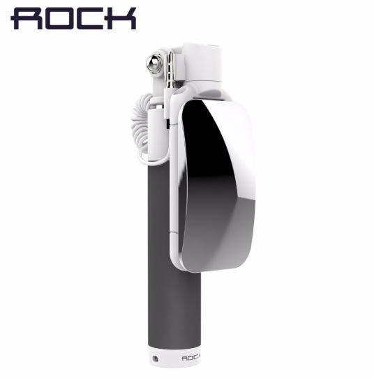 Монопод для селфи с зеркалом Rock Mini Selfie stick with wire control & mirror (black) - фото 1 - id-p152177175