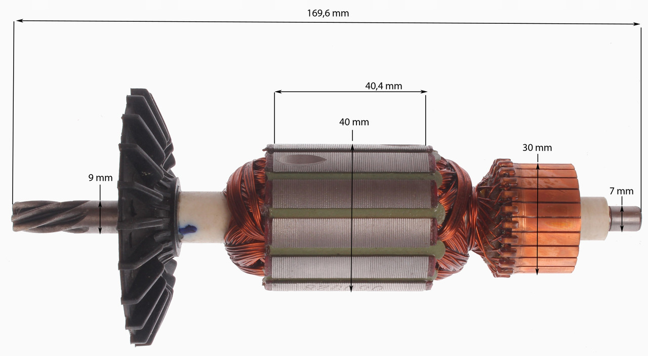 Якорь (ротор) для циркулярной пилы BOSCH PKS, GKS 54 ( L-170mm * D-40мм, хвостовик-6-зубов /влево) НЕОРИГИНАЛ - фото 1 - id-p152256945