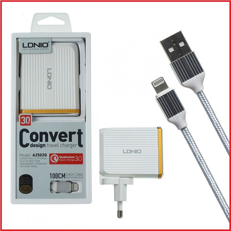Сетевое зарядное устройство LDNIO A2502Q + USB microUSB (2 USB)