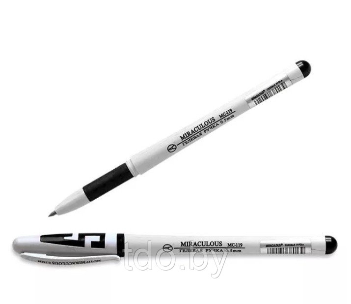 Ручка гелевая: белый корпус, черный резиновый держатель, колпачок с цветной вставкой, цвет черный