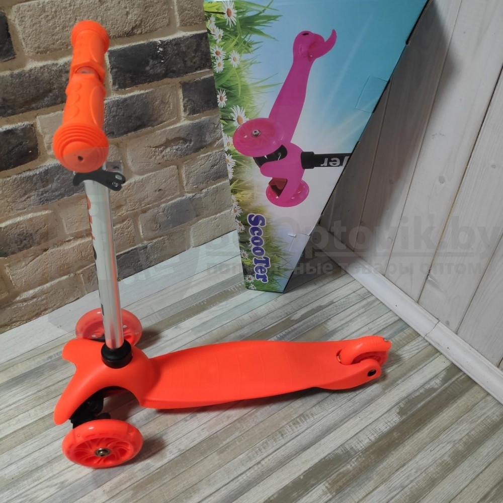 Самокат Scooter 21st Mini (ОРИГИНАЛ) 3-х колесный, регулируемая ручка, до 40 кг. Светящиеся колеса. Оранжевый - фото 10 - id-p103183188