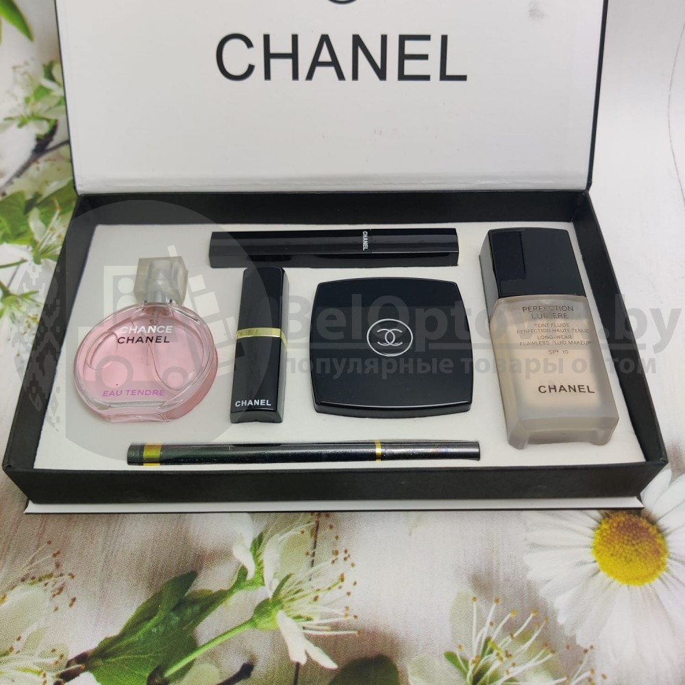 Подарочный набор CHANEL 6 в 1 (туал.вода Chance, тени запечатанные, тушь, помада, тональный крем, подводка) - фото 8 - id-p93844964