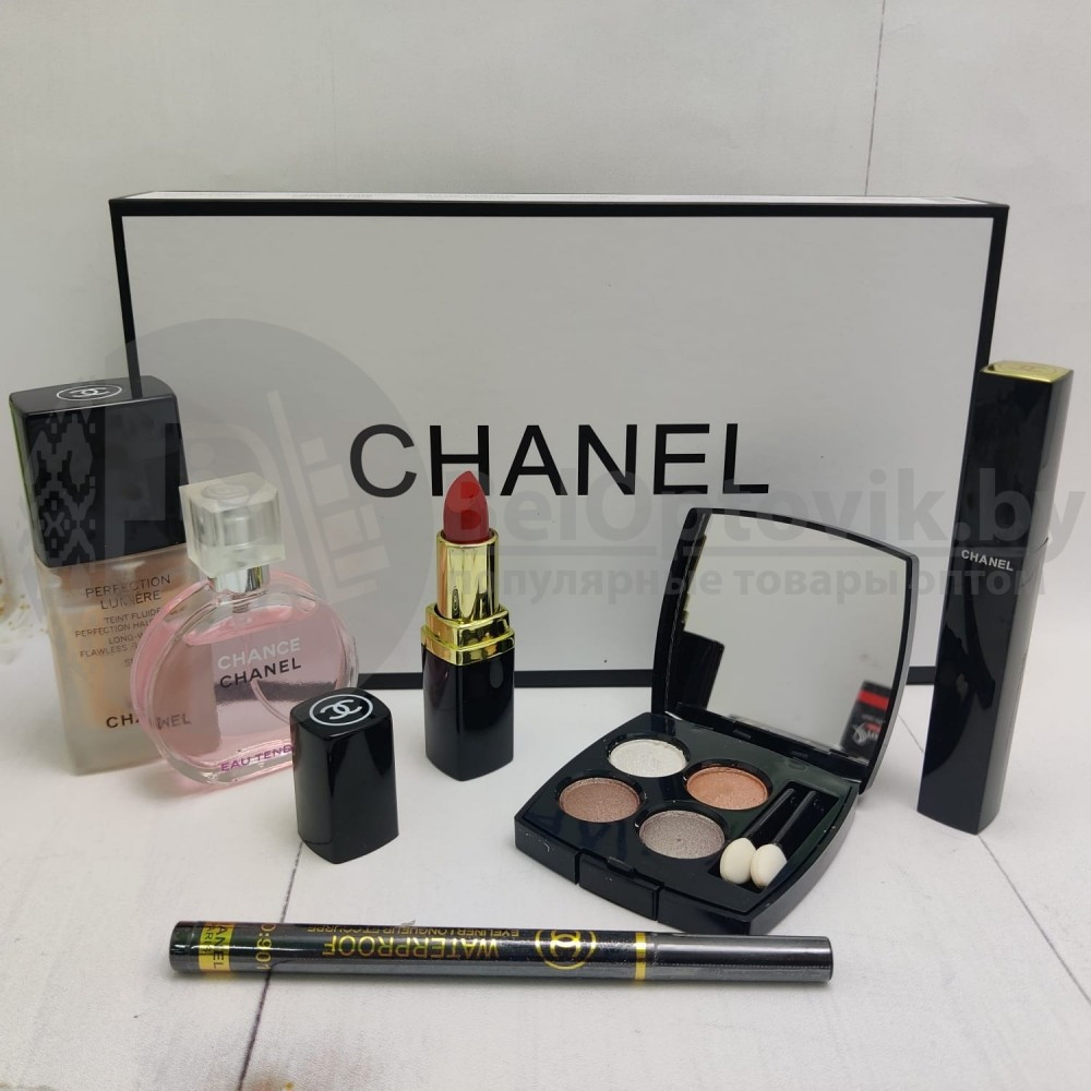 Подарочный набор CHANEL 6 в 1 (туал.вода Chance, тени запечатанные, тушь, помада, тональный крем, подводка) - фото 9 - id-p93844964