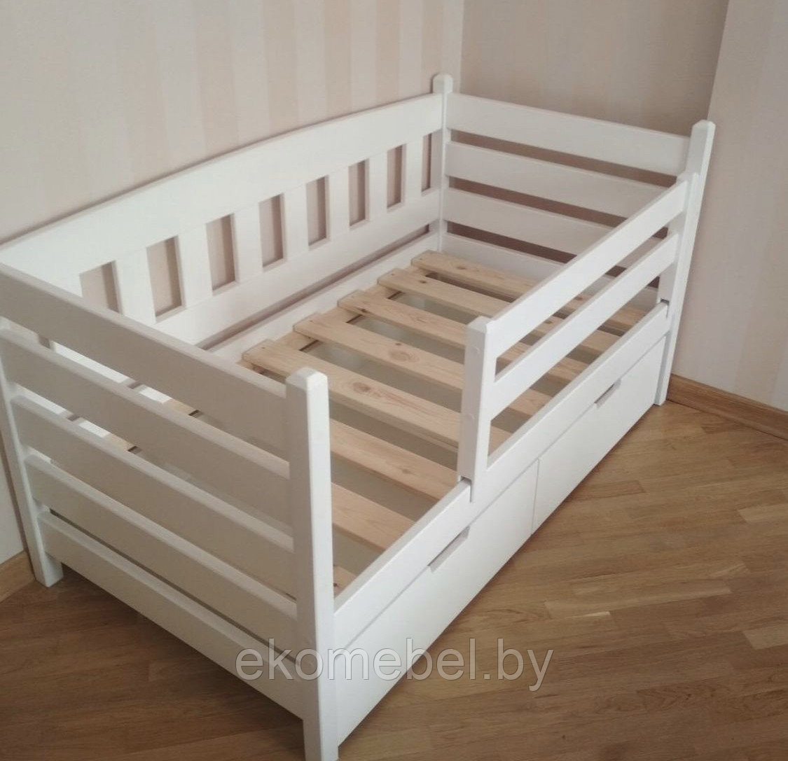 Кровать с бортиком "Милан" с ящиками (80х160, 80х180, 90х200 см) Массив ольхи