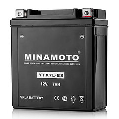 Аккумуляторная батарея (АКБ) марки Minamoto 7Ah YTX7L-BS (совместим с Yuasa YTX7L-BS)