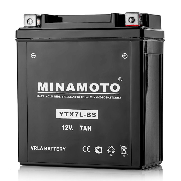 Аккумуляторная батарея (АКБ) марки Minamoto 7Ah YTX7L-BS (совместим с Yuasa YTX7L-BS) - фото 1 - id-p152546172