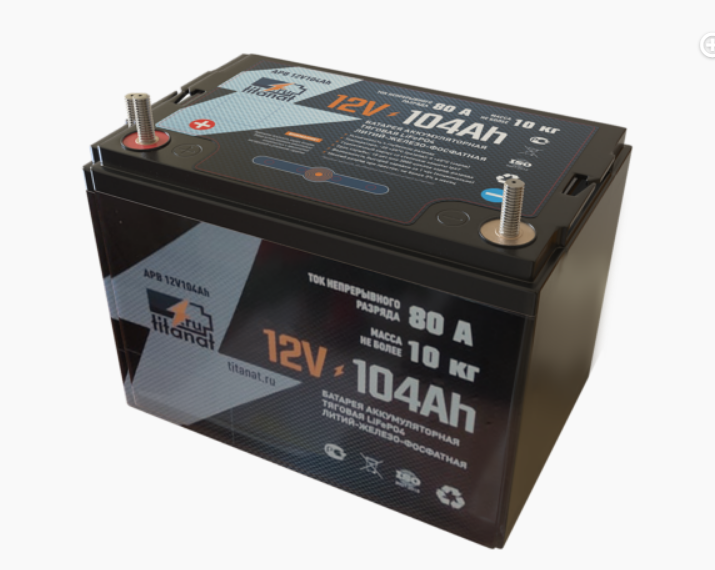 Аккумулятор Titanat 12V 104Ah R3 LiFePO4 Защищённый АБС пластик - фото 1 - id-p152567362