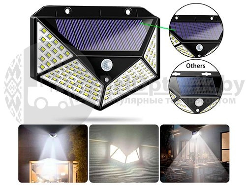 Уличный светильник с датчиком движения на солнечной батарее Solar Interaction Wall Lamp, 3 режима 100 LED - фото 10 - id-p152588615