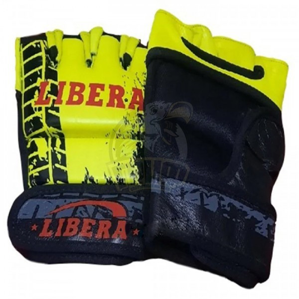 Перчатки для смешанных единоборств Libera кожа (черный/желтый) (арт. LIB-312) - фото 1 - id-p152656352