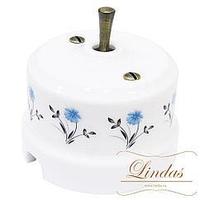 Кнопка-тумблер Lindas, орнамент  №2 (васильки), ручка бронза