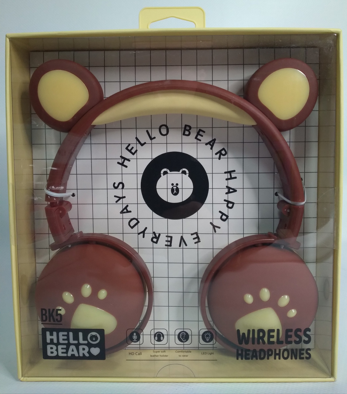 Беспроводные наушники HELLO BEAR BK5 LED коричневые - фото 1 - id-p152910437