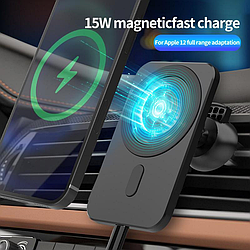 Автомобильный держатель магнитный с беспроводной зарядкой Magsafe для iPhone 12 (15W) Черный