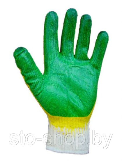 Перчатки х/б с двойным латексным обливом 13 класс (зеленые)