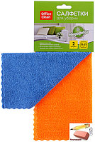 Салфетки для уборки OfficeClean Универсальные, микрофибра, 25х25 см., синяя+оранжевая, 2 штуки