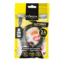 FORZA Кабель для зарядки Карнавал Micro USB, 1м, 2А, наклейки в комплекте, 4 цвета, пакет