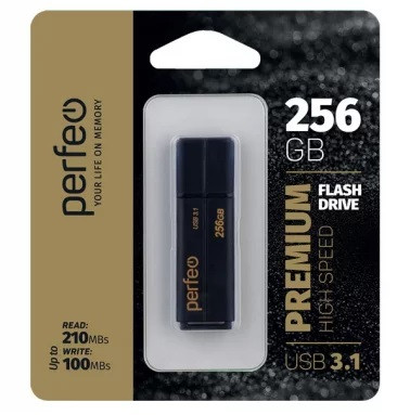 USB флэш-накопитель 256GB Perfeo USB 3.1 C15 Black High Speed (210/100mbs) - фото 1 - id-p61150791