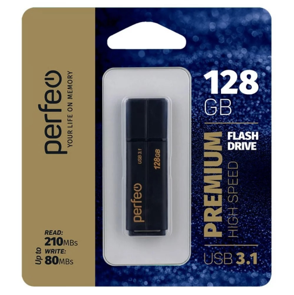 USB флэш-накопитель 128GB Perfeo USB 3.1 C15 Black High Speed (210/80mbs) - фото 1 - id-p153005284