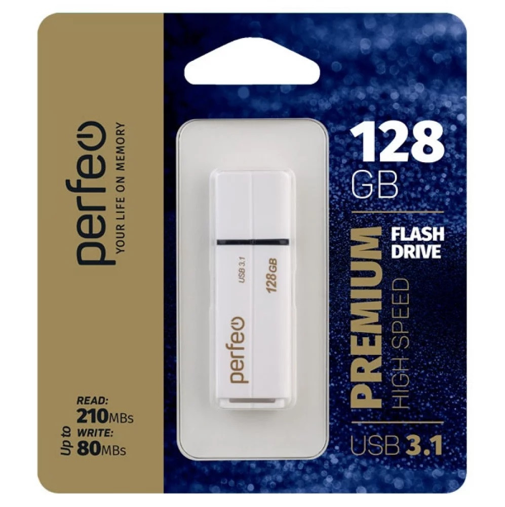 USB флэш-накопитель 128GB Perfeo USB 3.1 C15 White High Speed (210/80mbs) - фото 1 - id-p153005362