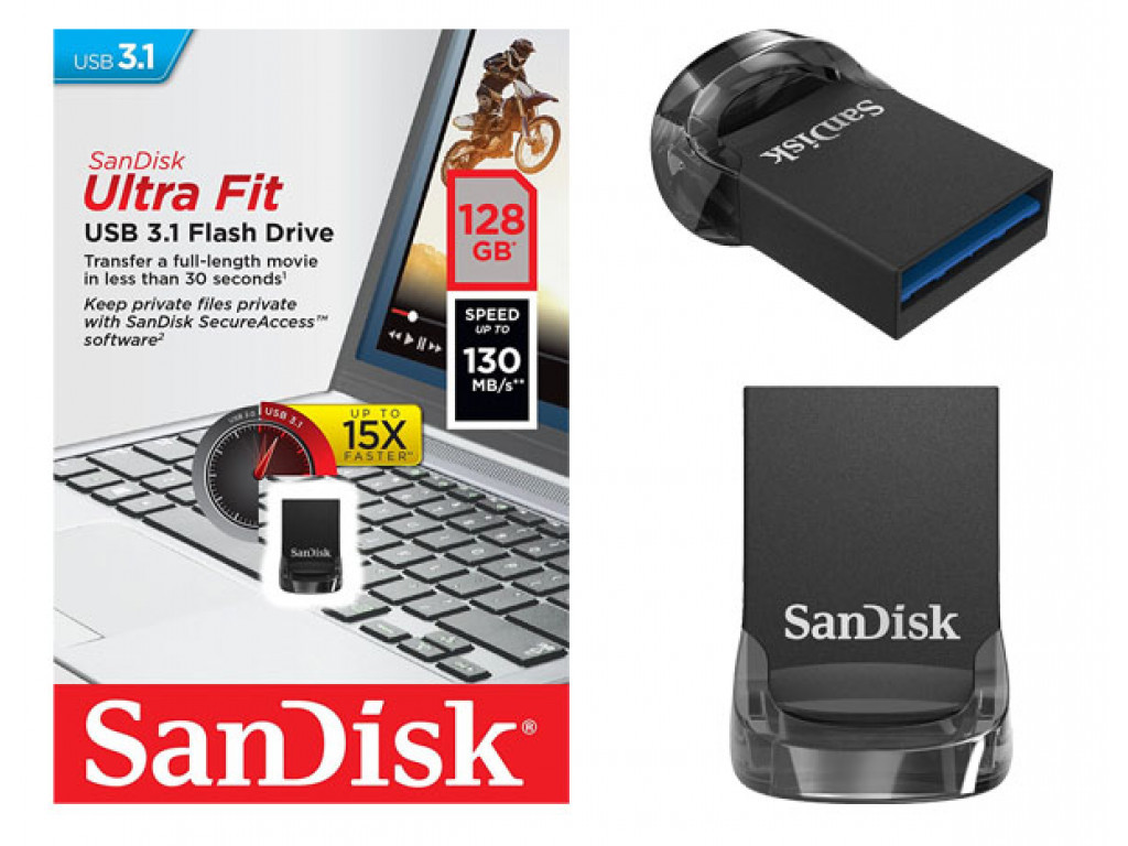 USB флэш-накопитель 128GB SanDisk Ultra Fit USB 3.1 High Speed (130/30mbs) - фото 3 - id-p58303864