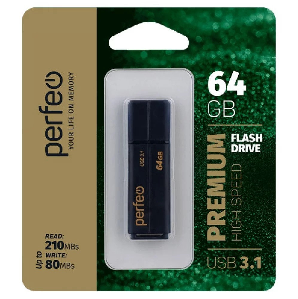USB флэш-накопитель 64GB Perfeo USB 3.1 C15 Black High Speed (210/80mbs)