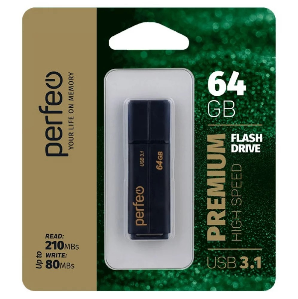 USB флэш-накопитель 64GB Perfeo USB 3.1 C15 Black High Speed (210/80mbs) - фото 1 - id-p153005427