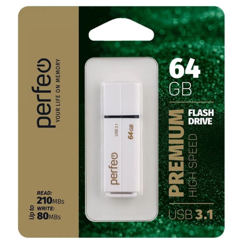 USB флэш-накопитель 64GB Perfeo USB 3.1 C15 White High Speed (210/80mbs)