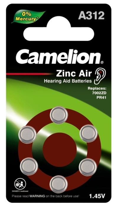 Батарейка для слуховых аппаратов Camelion A312 (PR41),1.4V, 170mAh - фото 1 - id-p65303432