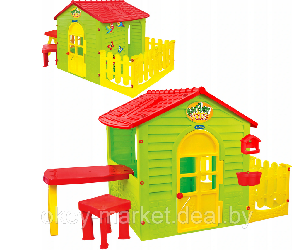 Детский игровой садовый домик Mochtoys 12242 с забором, столиком и стульчиком - фото 7 - id-p153037988