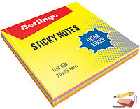 Самоклеящийся блок Berlingo Ultra Sticky 75х75 мм., 100 листов, 4 неоновых цвета, арт.LSn_39602