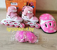 Детские роликовые коньки 3 в 1 , светящиеся колёса, розовый цвет  S (31-34 ) квадро ролики, фото 1