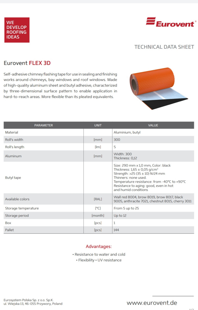 Лента примыкания Eurovent FLEX 3D Alu для дымоходов 300 мм. 5м RAL 8004 кирпич - фото 7 - id-p150951249