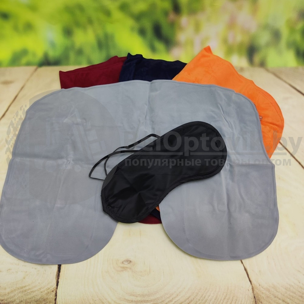 Подушка надувная под голову для путешествий Travel Selectionмаска для сна Бордовая - фото 6 - id-p153138932