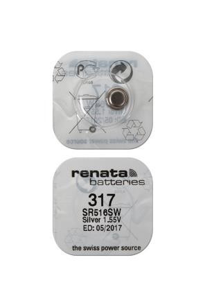 Батарейка (элемент питания) cеребряно-цинковая Renata 317 (SR516SW), 1.55V, 10,5mAh