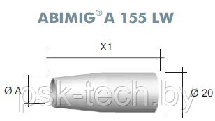 Газовое сопло коническое (5 шт.) 12*52*20 № 145.D001 для ABIMIG A 155 LW - фото 1 - id-p153183221