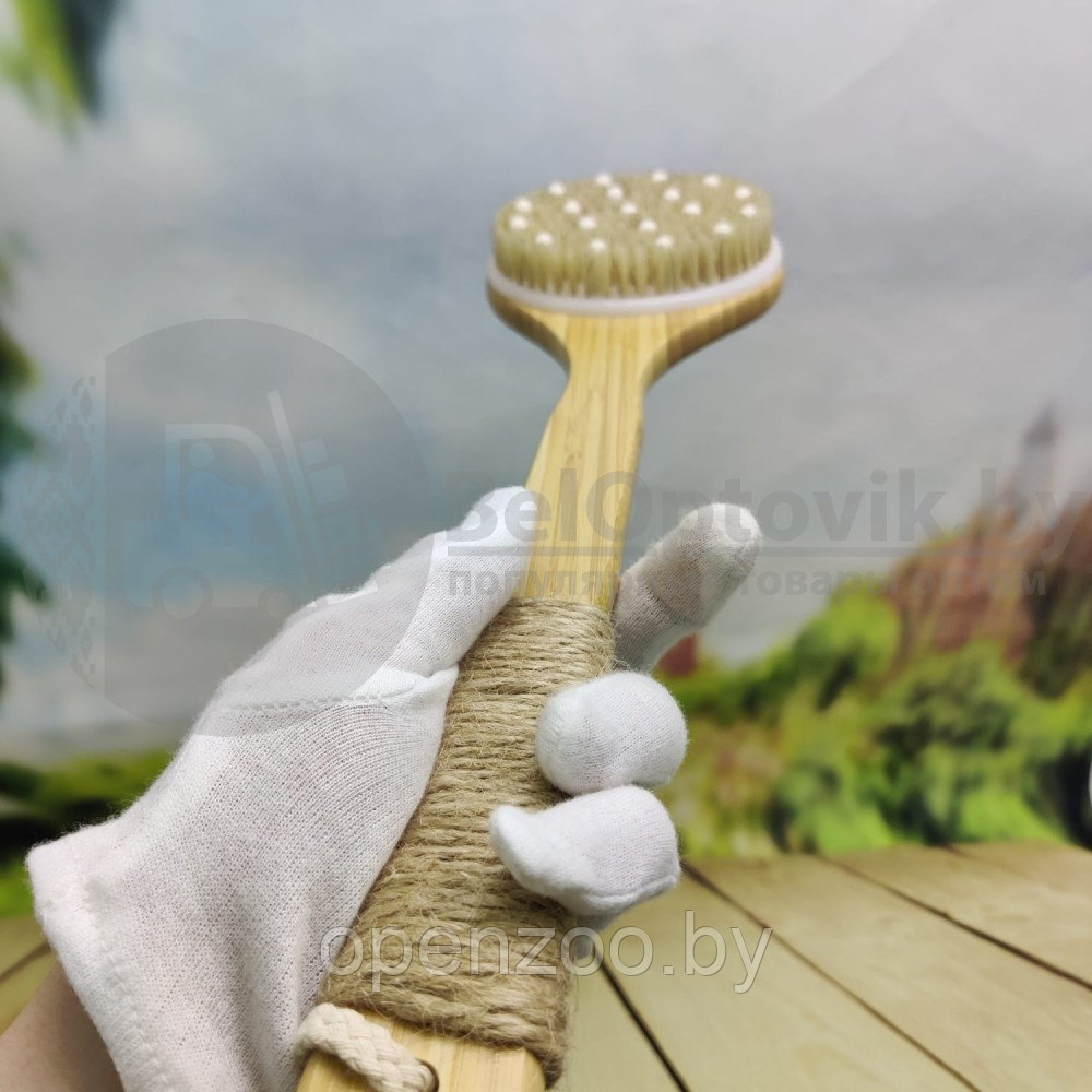 Деревянная массажная щетка на длинной ручке (для сухого массажа, душа) - фото 7 - id-p153187206