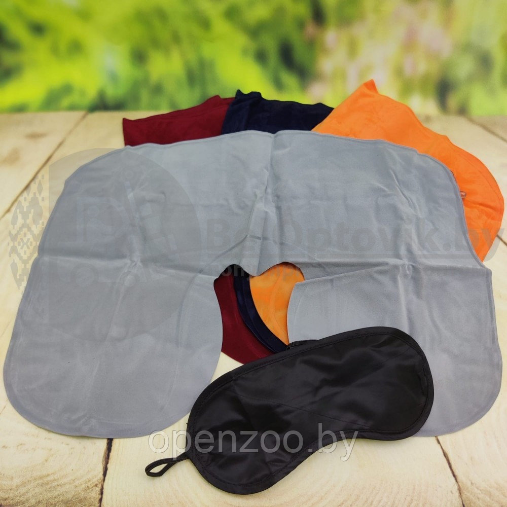 Подушка надувная под голову для путешествий Travel Selectionмаска для сна Бордовая - фото 4 - id-p153187210