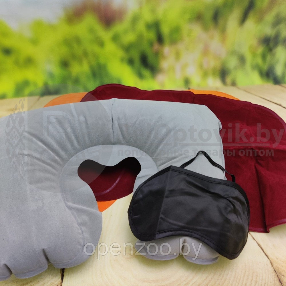 Подушка надувная под голову для путешествий Travel Selectionмаска для сна Бордовая - фото 9 - id-p153187210