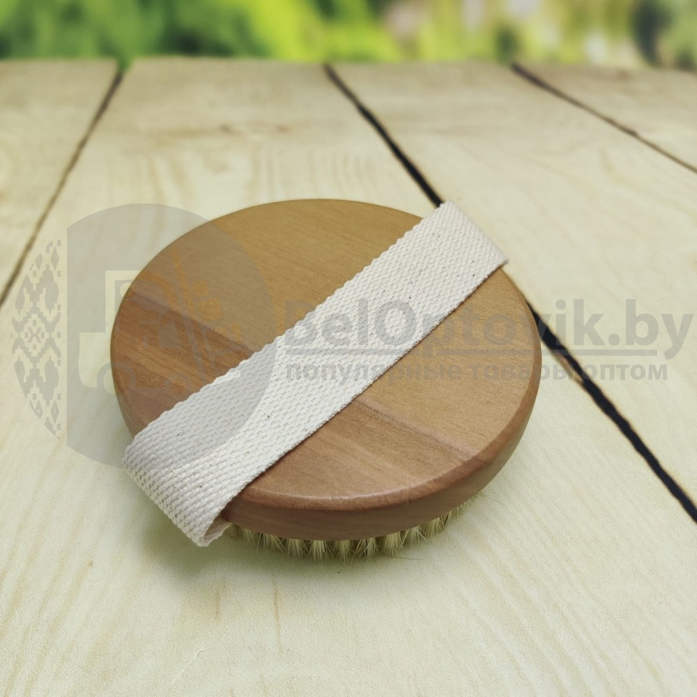 Деревянная круглая массажная щетка (для сухого массажа, душа) - фото 4 - id-p153187593