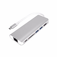 Адаптер - переходник - хаб 6in1 USB3.1 Type-C на HDMI - 2xUSB3.0 - RJ45 (LAN) до 1000 Мбит/с - картридер SD,