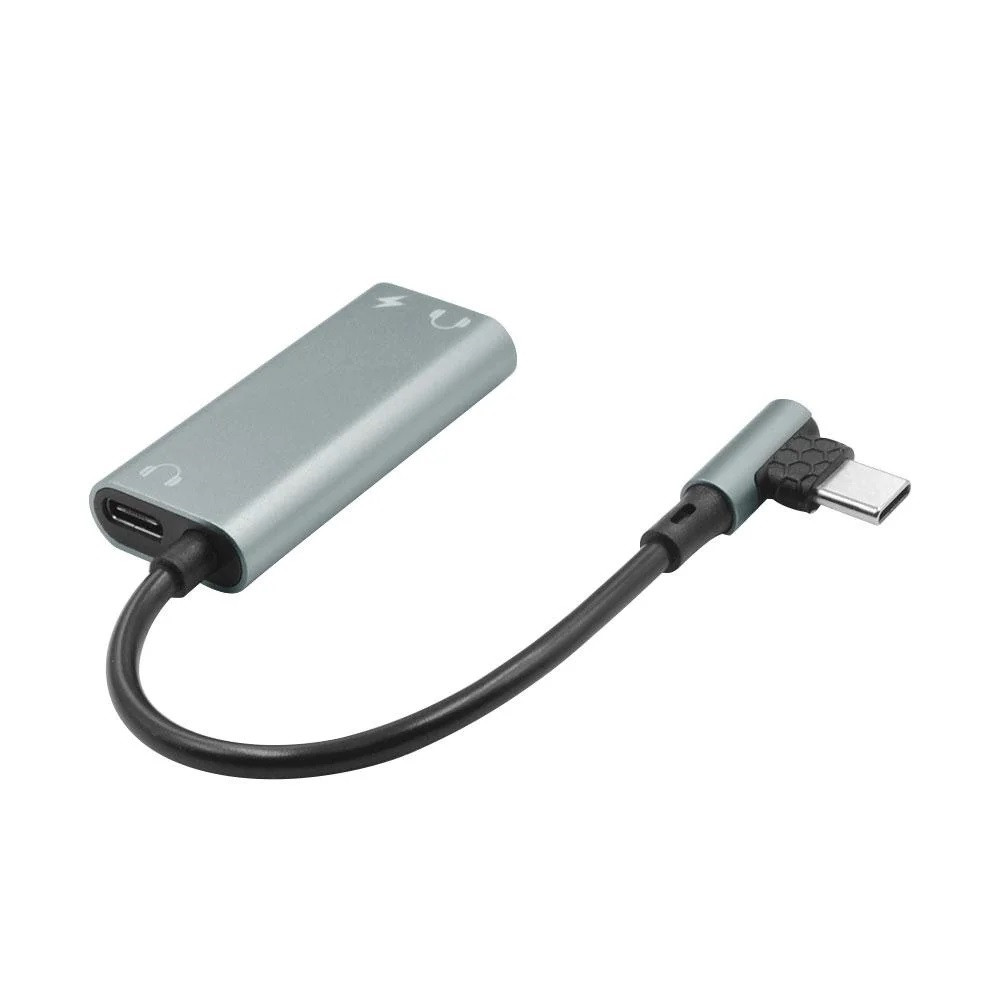 Адаптер - переходник USB3.1 Type-C - jack 3.5mm (AUX) - USB3.1 Type-C, угловой, серый 555946